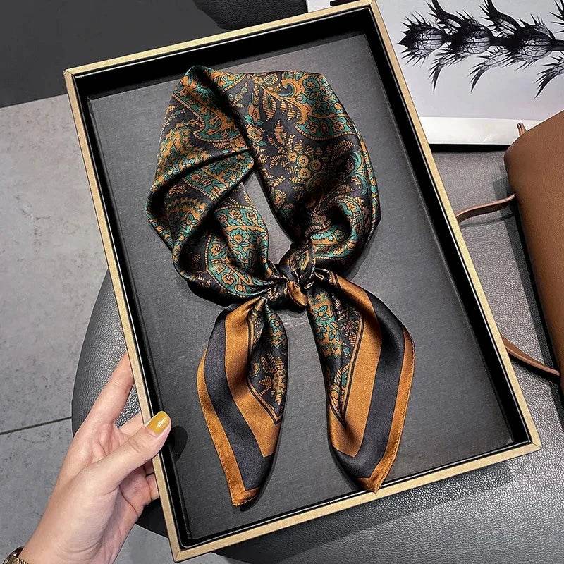 Fashion Luxury Brand 70cm Silk Square Scarf Women Satin Neck Tie Female Hair Bandana Headkerchief Shawl Wrap Hijab Echarpe - AIAZ