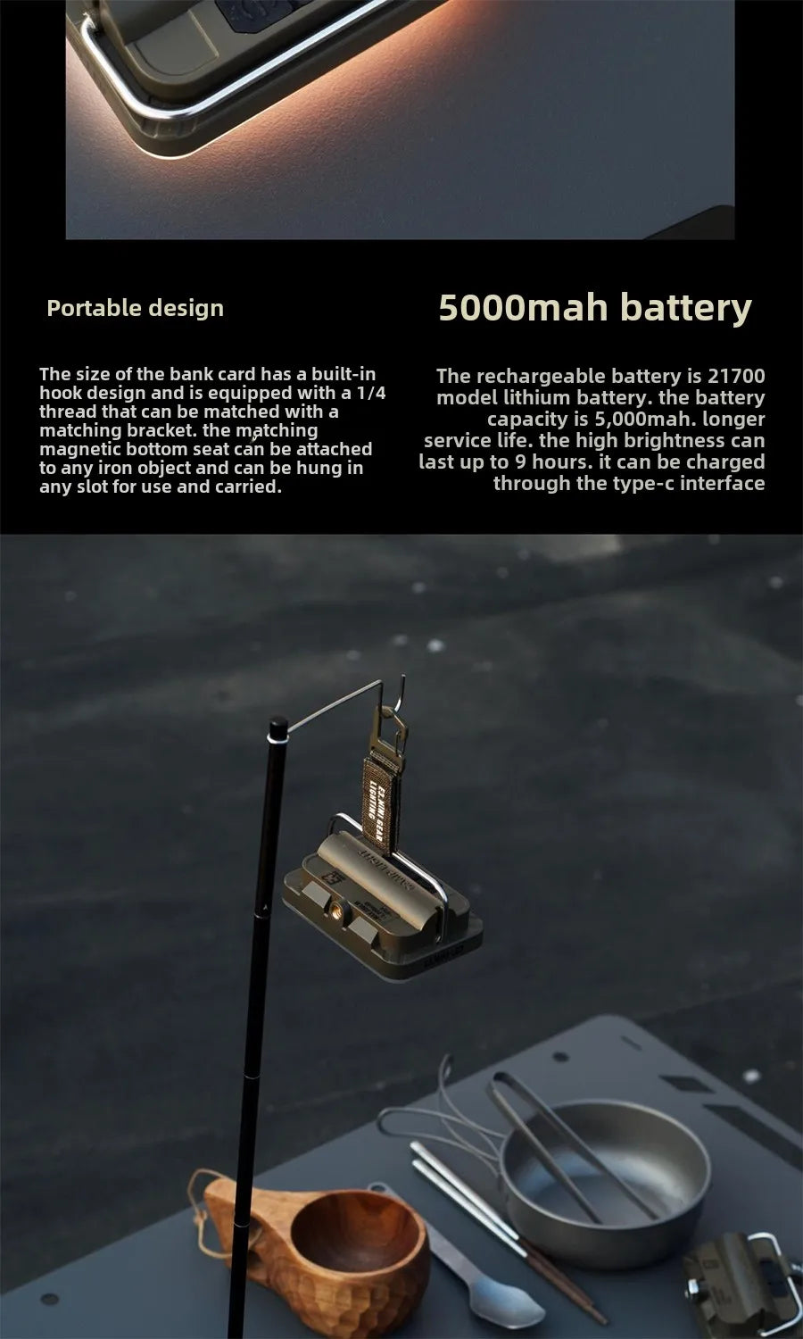 5000Mah LED Camping Tent Light Rechargeable Outdoor Emergency Lighting Waterproof Portable Hanging Night Lamps Camping Lighting