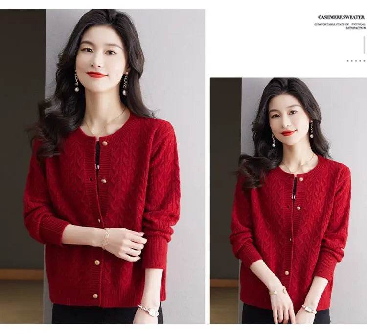 Knitted Cardigan Women's Short Spring Autumn New Top Round Neck Loose Fashionable Sweater Casual Jacket - AIAZ