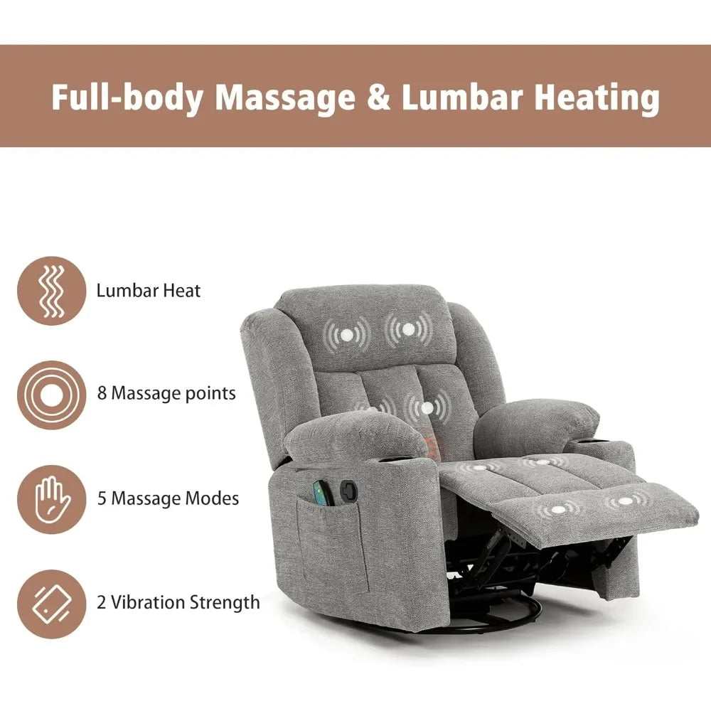 For Rocker Recliner Chair For Adults, Overstuffed Large Manual Recliner Swivel Glider With Massage And Heat,Living Room Chairs
