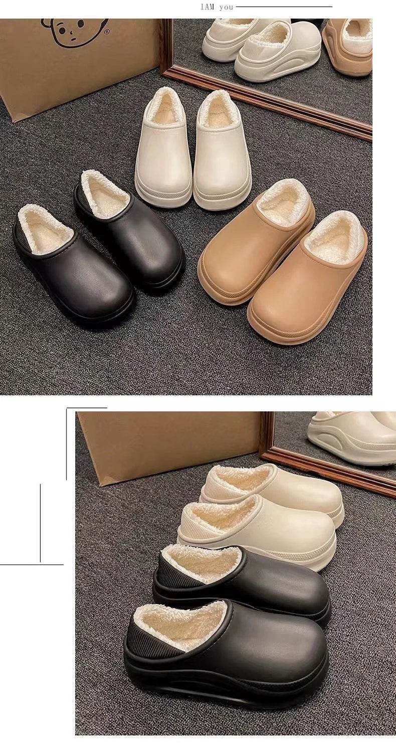 2025 Winter Men Women Warm Slipper EVA Short Plush Fur Indoor Flip Flop Non-Slip Waterproof Casual Outdoor Slipper For Couple - AIAZ