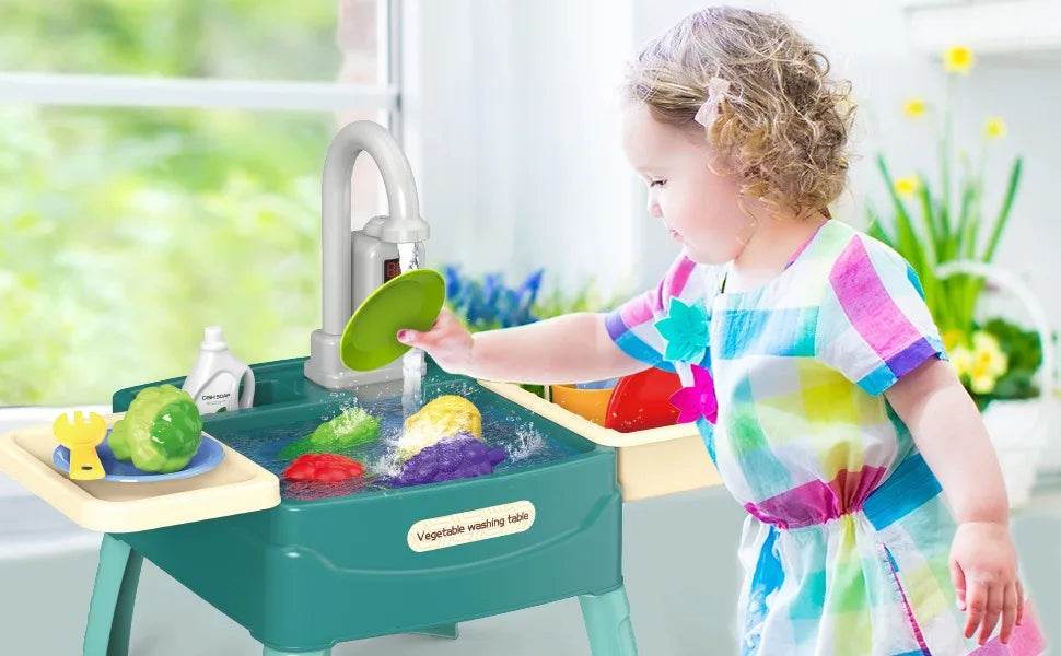 Children's Play At Home Toys Early Education Kitchen Simulation Electric Dishwashing Table Water Outlet Vegetable Washing Toys - AIAZ