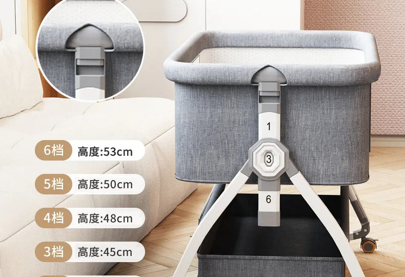 Crib Movable Multi-Function Folding Height Adjustment Splicing Queen Bed Baby Bassinet Newborn Baby Bed Anti-Overflow