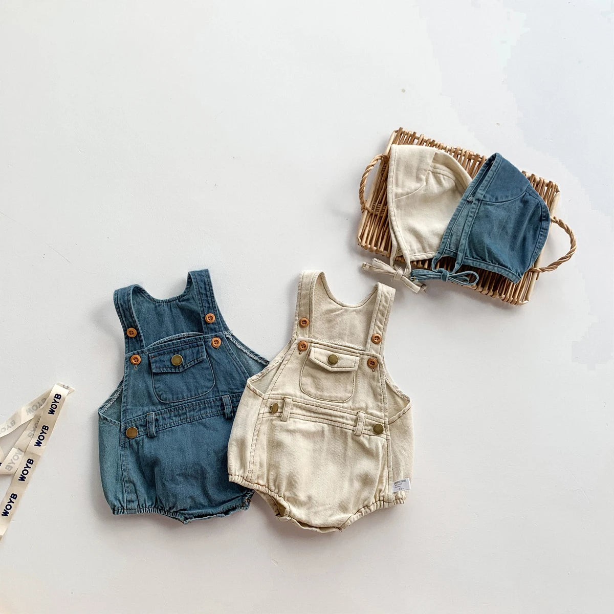 Baby Clothes Denim Sling Romper Infant Onesie Newborn One-piece 0-3 Years Old Complimentary Hat