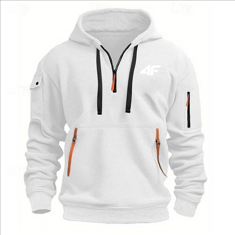 2025 Men's hooded sweater casual sports jumper vintage Harajuku long sleeve zipper multi-pocket casual loose coat Street - AIAZ