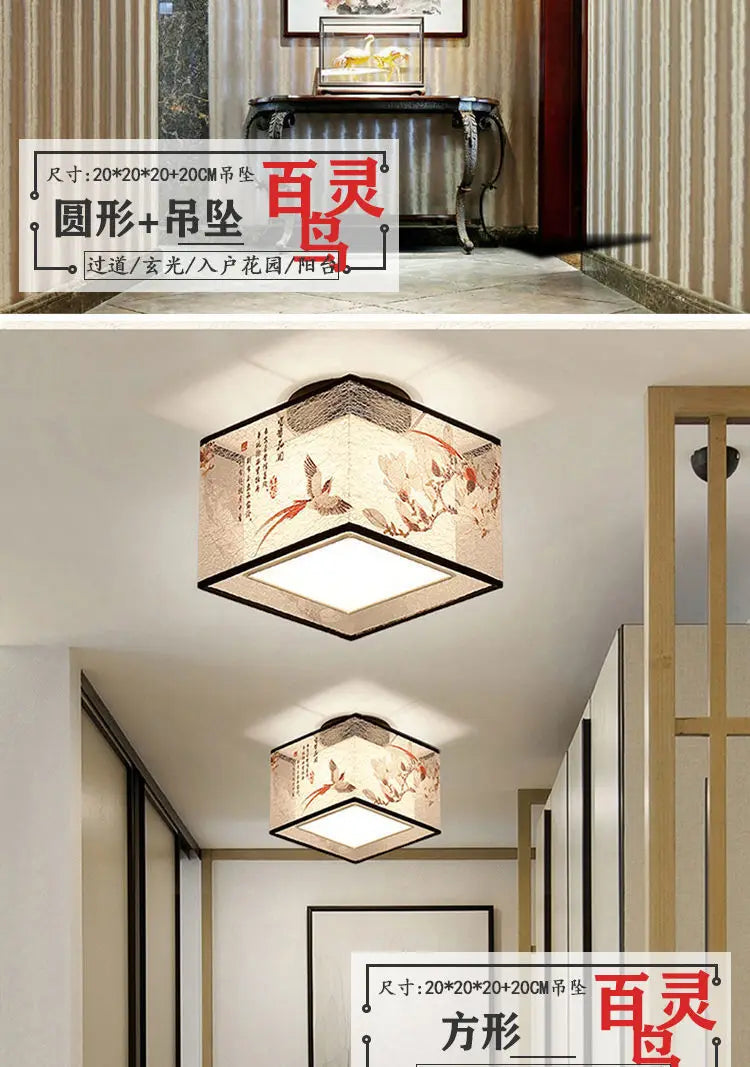 New Chinese Chandelier Lustre Ceiling Lamp Simple Corridor Chinese Painting Ceiling Lights Creative Suspendu Lotus Led Lighting