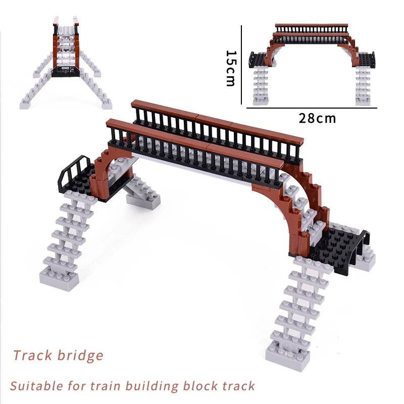 City Train Station Platform Traffic Light Cave Flyover Tracks Straight Curved Rails Building Block Bricks Technican Creative Toy - AIAZ