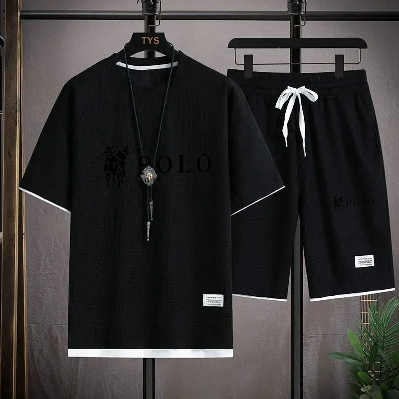 "2025 Men's Short-sleeved T-shirt + Sports Shorts Two-piece Summer Fashion Breathable Fitness Casual Jogging Set.