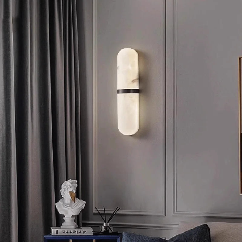 Oval Copper Natural Marble Wall Lamp Post-Modern drawing room Hotel Bedroom Wall Sconce Minimalist New Style Lighting Fixture