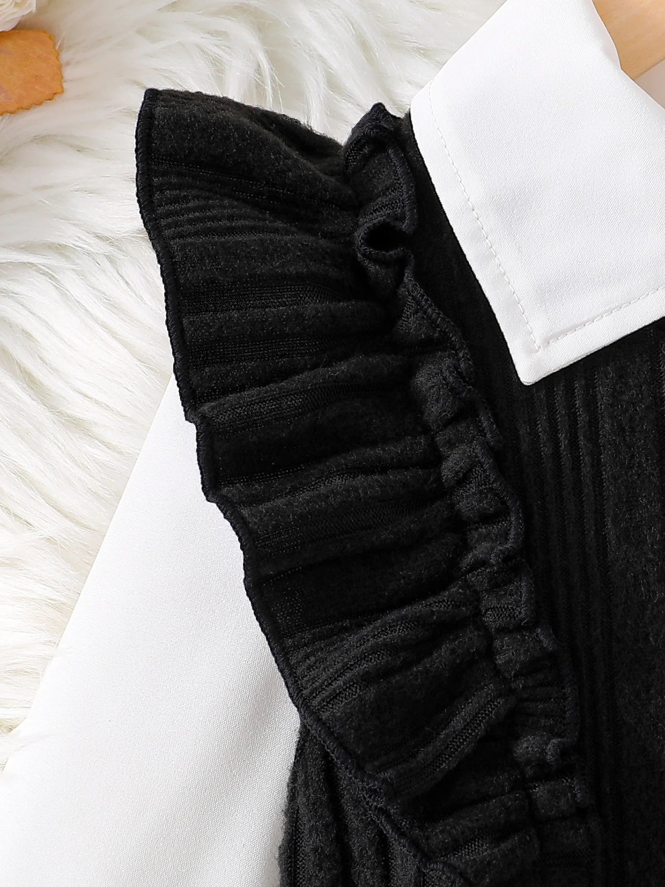 Girls Fashion Casual Dress Set Spring Autumn White Lapel Flower Sleeve Shirt Solid Color Knitted Wing Sleeve Dress