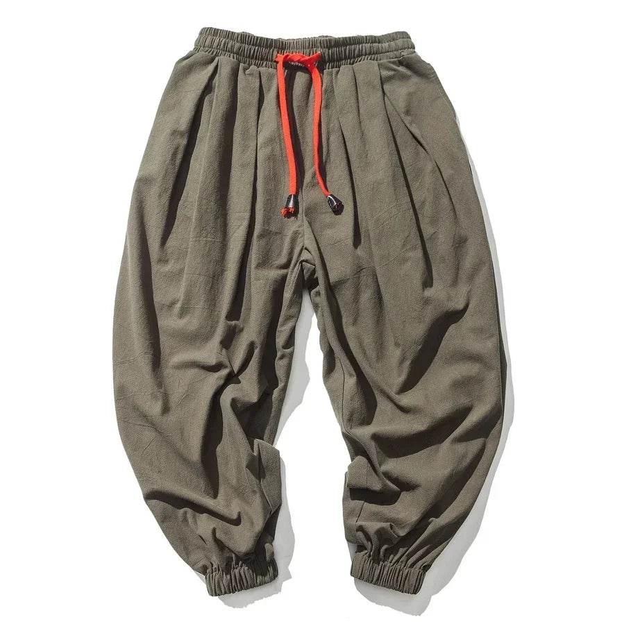 New Trendy Men Harem Pants Loose Oversized Style Cotton and Linen High Quality Jogger Sweatpants Casual Male Trousers - AIAZ