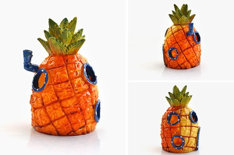 Fish Tank Decor Cartoon Figures Ornaments Simulation Resin Pineapple House Fish Tank Decoration Landscaping Aquarium Accessories