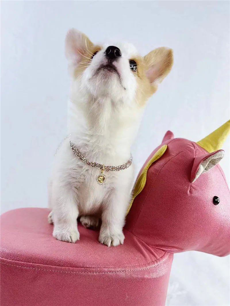 Crystal Cat Collar Heart Gem Pendant Party Rhinestone Necklace Adjustable Cats Puppy Chihuahua Wedding Pet Accessories