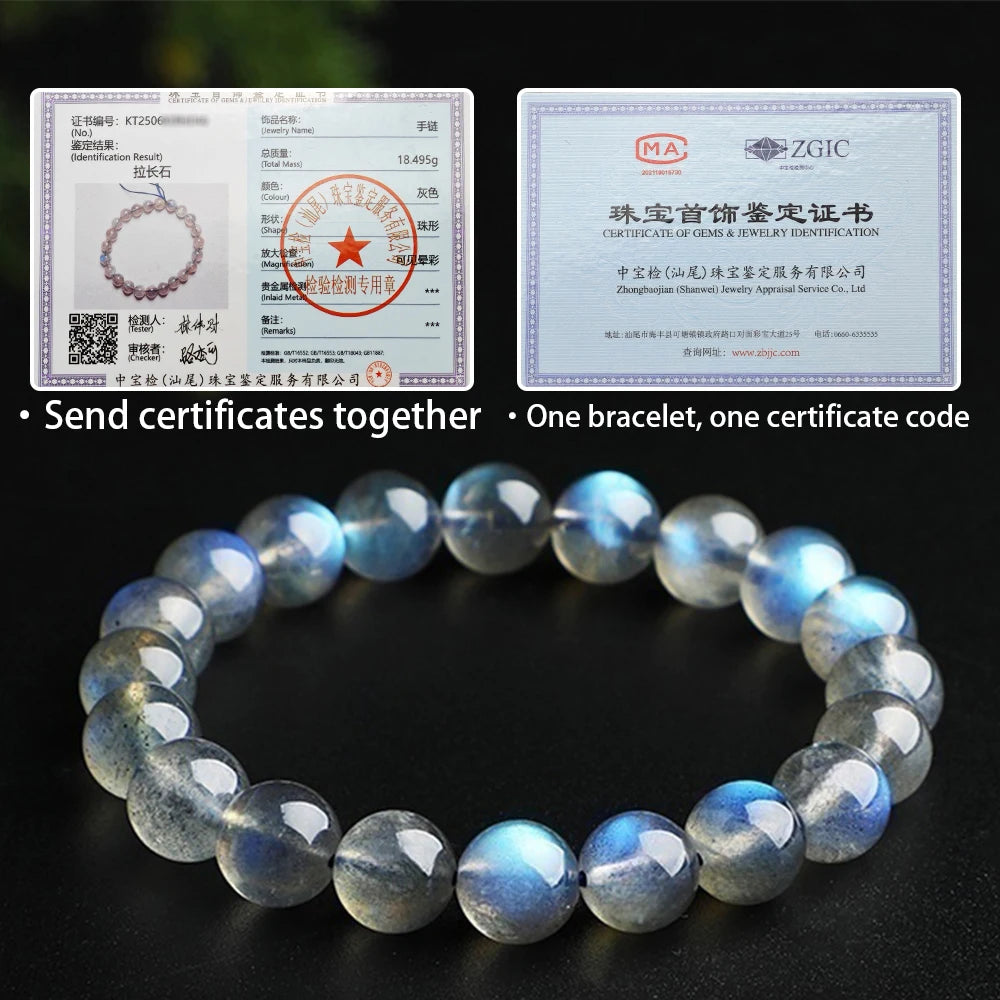 Blue Grey Moonlight Stone Bead String Bracelet 7-9mm Round Beads Gemstone Bracelet for Women Healing Crystal Energy Wristban