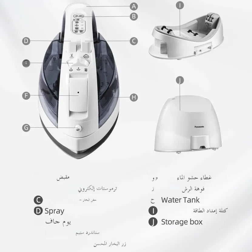 Panasonic cordless Steam Iron Handheld 3-speed Adjustable Ironing Machine Portable Ceramic Bottom Plate 2400W Fabric Steamer