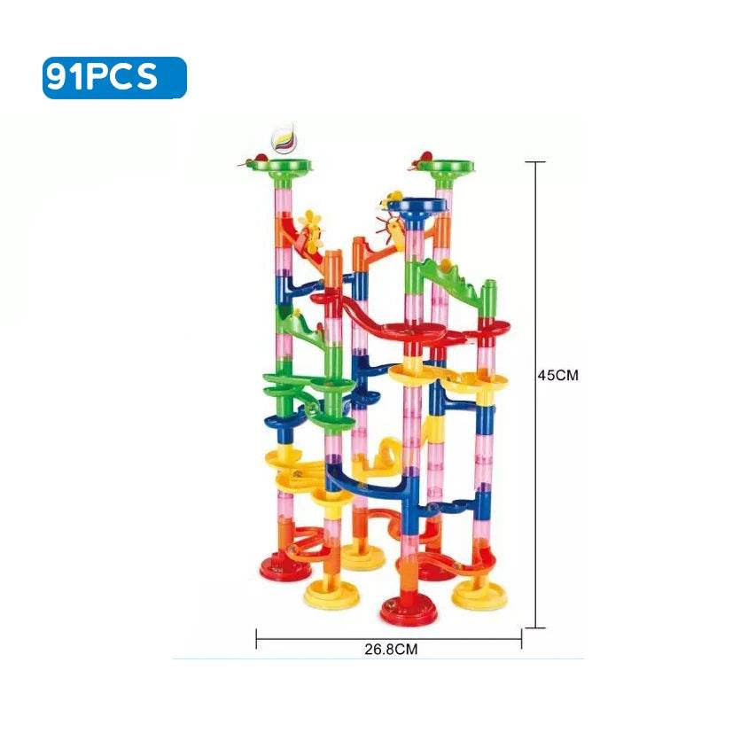 Marble Run Race Track Building Blocks Kids 3D Maze Ball Roll Toy DIY Marble Run Race Coaster Set 80/105/109/133pc Christmas Gift - AIAZ