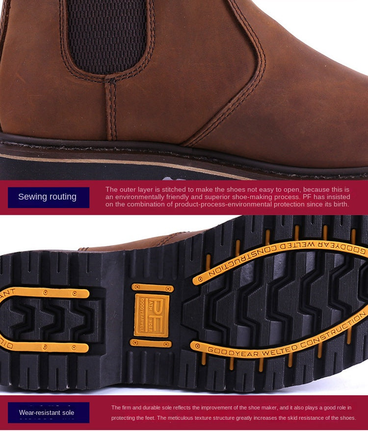 Goodyear-Welted Vintage Men Genuine Leather Ankle Motorcycle Boots Women Casual Elastic Goth Shoes Men Punk Work Boots