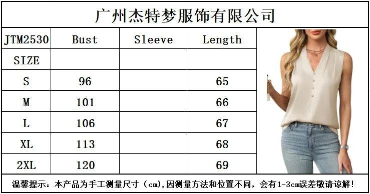 2025 Women's Blouses Summer Fashion Elegant Temperament Satin Work Tank Shirts Casual Button V-Neck Sleeveless Vest Black Tops - AIAZ