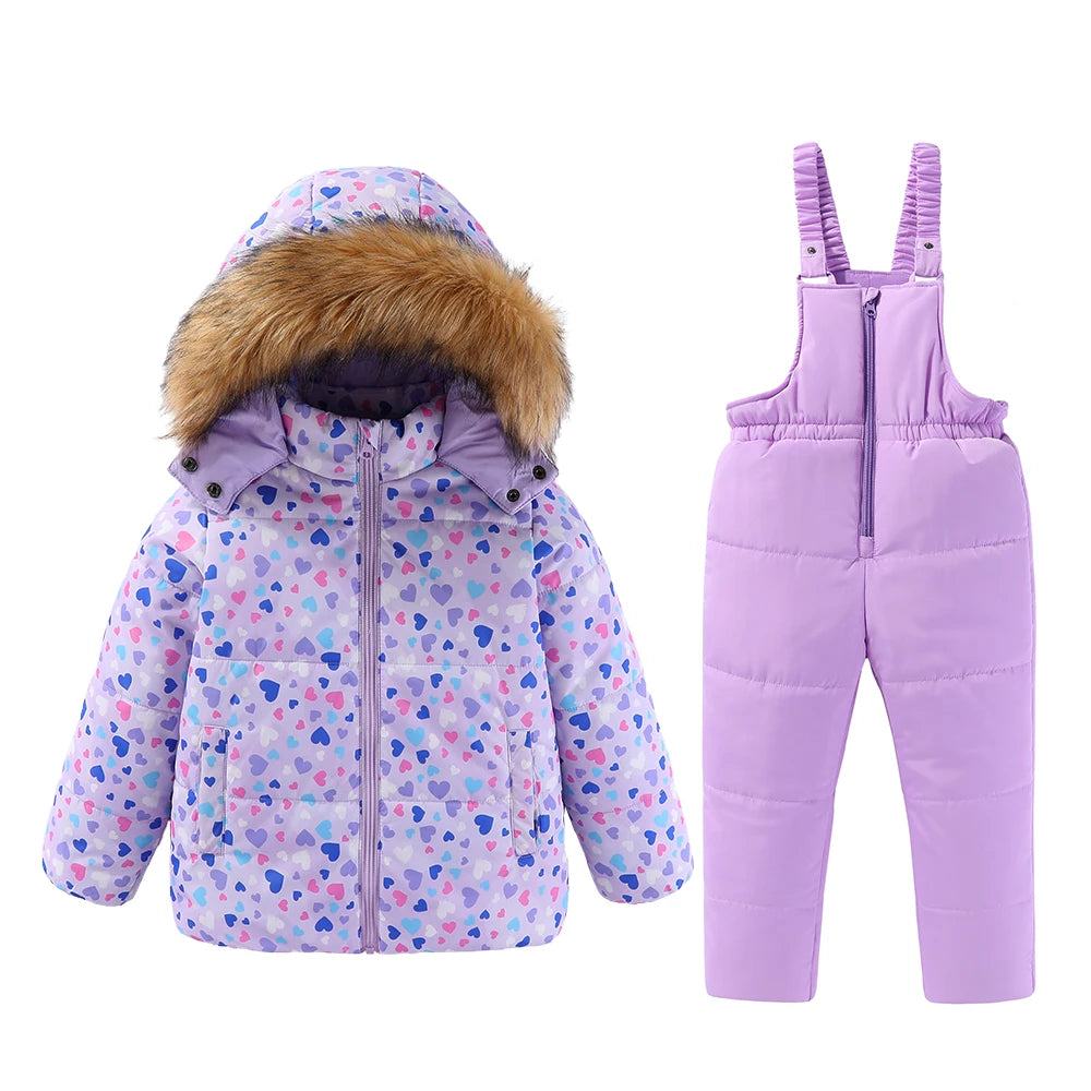 4-8T Kids Girls Ski Suits Hooded Snowboard Coats Children Winter Warm Pant Outdoor Sportwear Thick Cotton Snowboard Skiing Suit