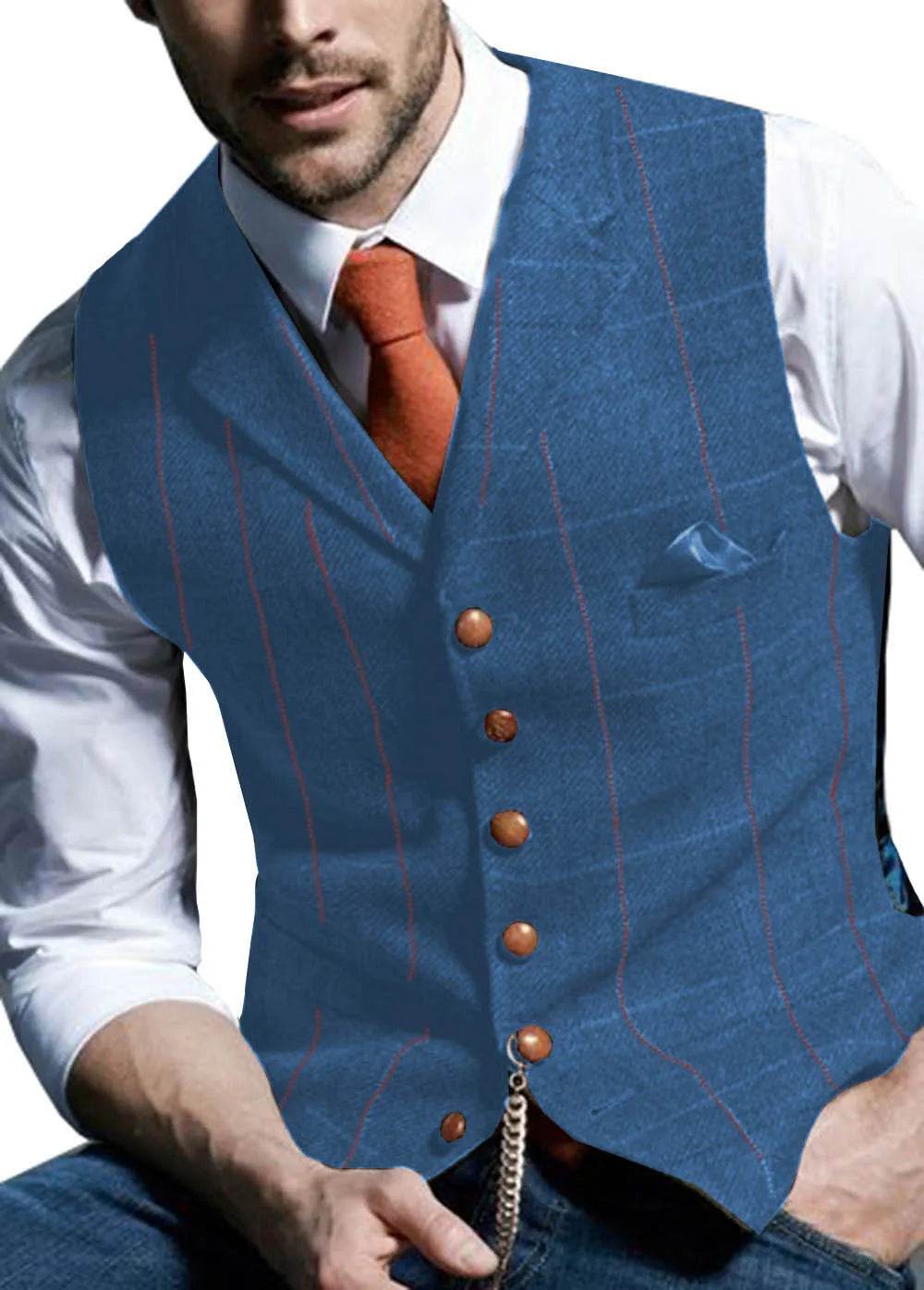 Men's Vests Tweed Suit Business Clothing for Men Striped Waistcoat Punk Vest Groomman Wedding Brwon Black Grey Jacket Bleazer - AIAZ