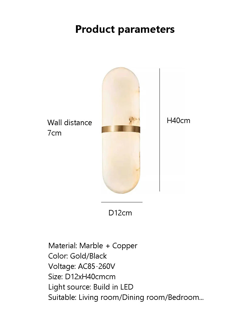 Oval Copper Natural Marble Wall Lamp Post-Modern drawing room Hotel Bedroom Wall Sconce Minimalist New Style Lighting Fixture