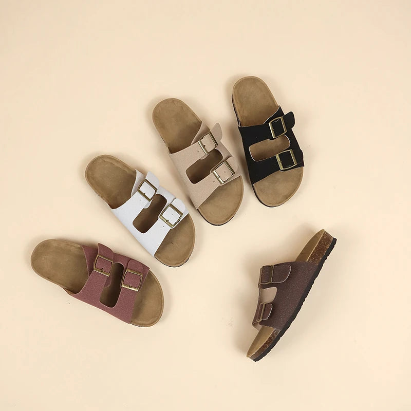 Flat Slippers For Women 2025 New Luxury Men Indoor Bottom Non Slip Cork Slippers Women's Beach Outdoor Home Flip Flops Sandals