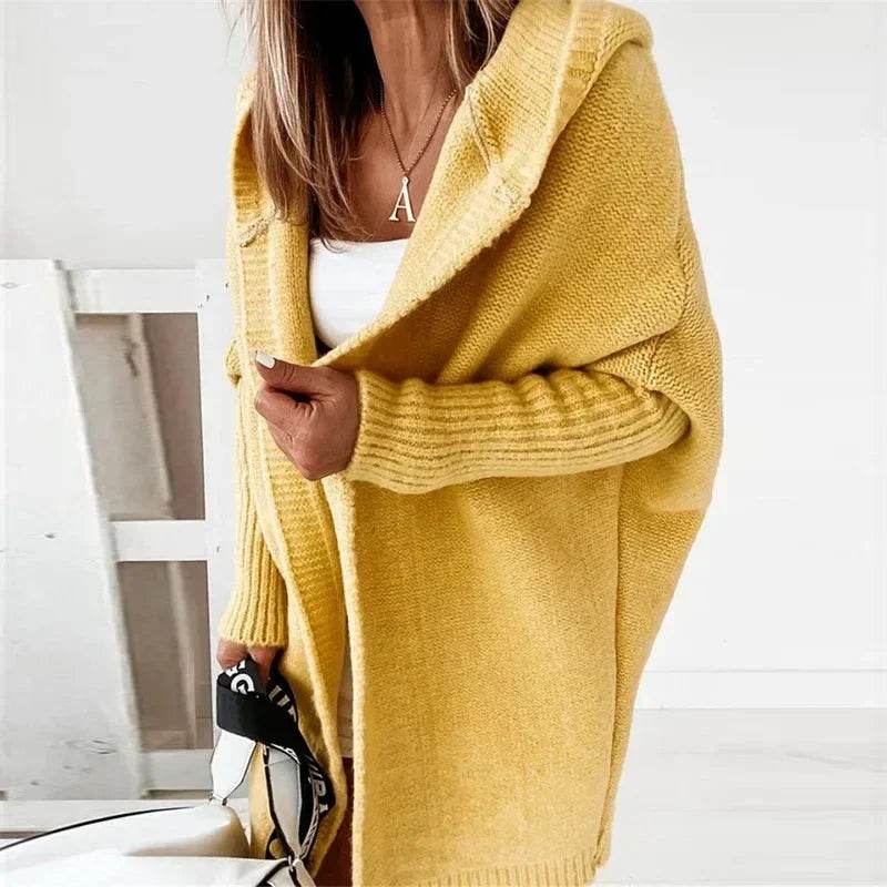 Women's Long Hooded Knitted Cardigan Sweater Warm Winter Overcoat Loose Fit Ladies Jumper Coat Knitwear Comfortable Knit - AIAZ