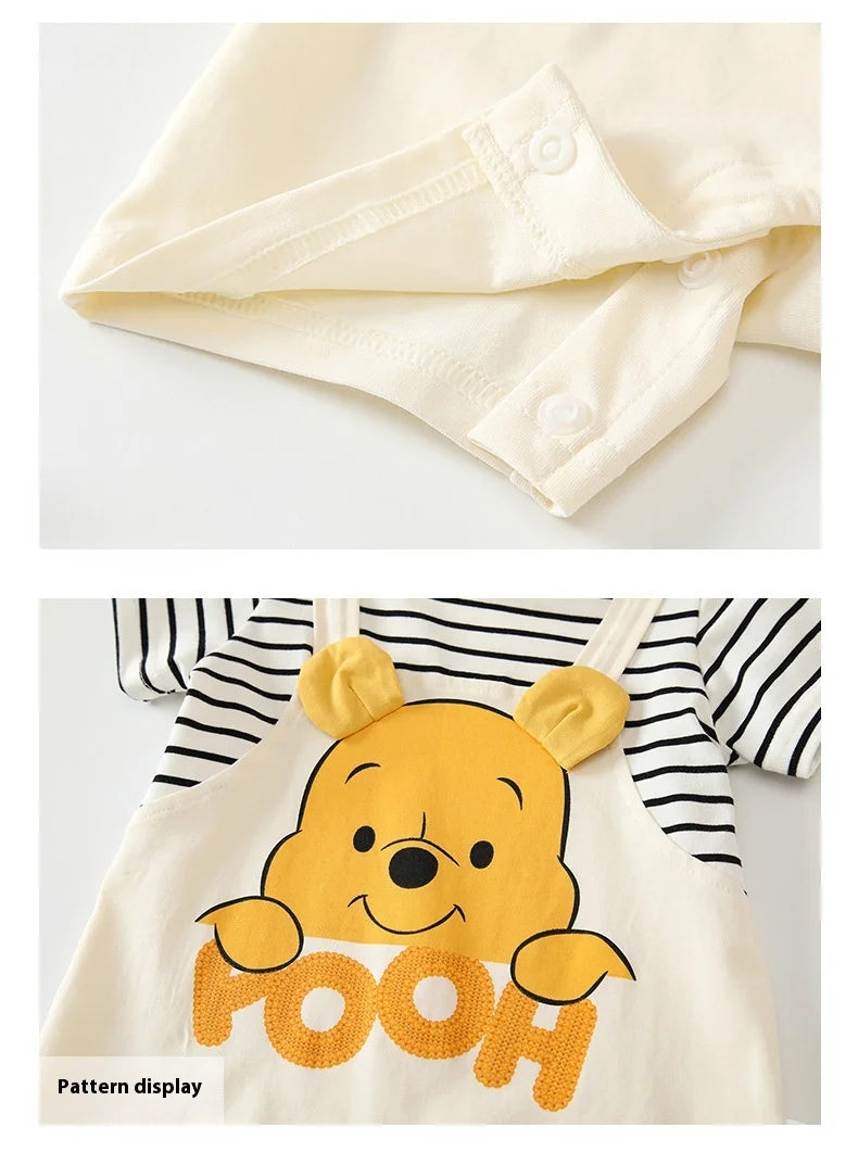 Summer Baby Jumpsuit Cartoon Winnie the Pooh Comfortable Rompers for 0-2 Years Old Boy Girl Stripe Short Sleeve Bodysuits