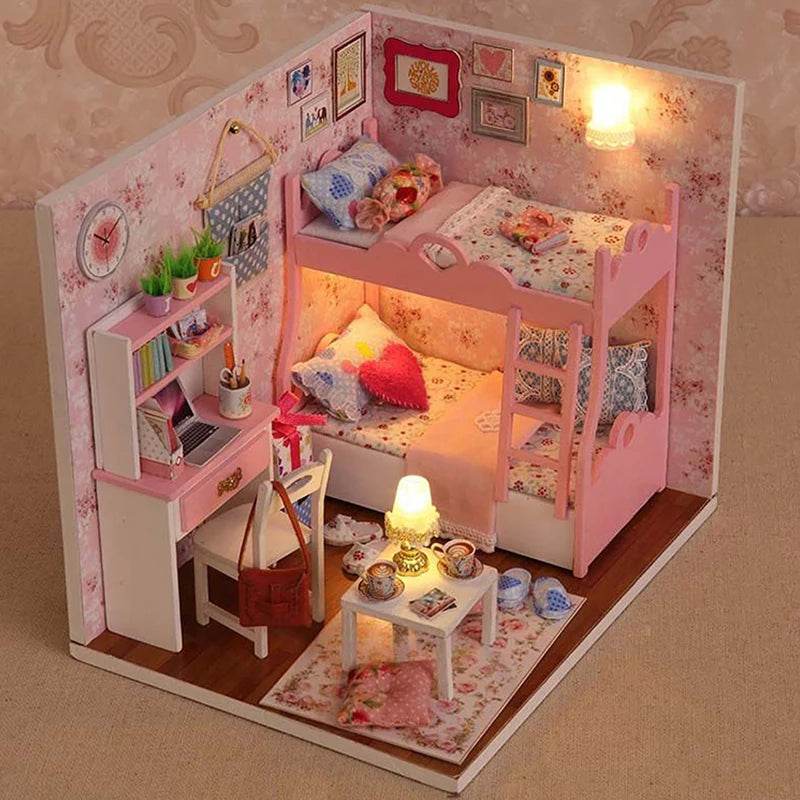 Kitten Mini Doll House 3D Puzzle Assembly Model Building Kit Creative Room Bedroom Decoration With Furniture Wooden Crafts Gifts - AIAZ