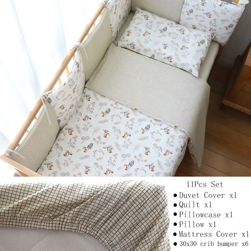 Baby Bedding Set Soft Cotton Baby Cot Kit Crib Bedding Set Quilt Duvet Cover Pillow Pilowcase Sheet Bumpers Baby Room Decoration