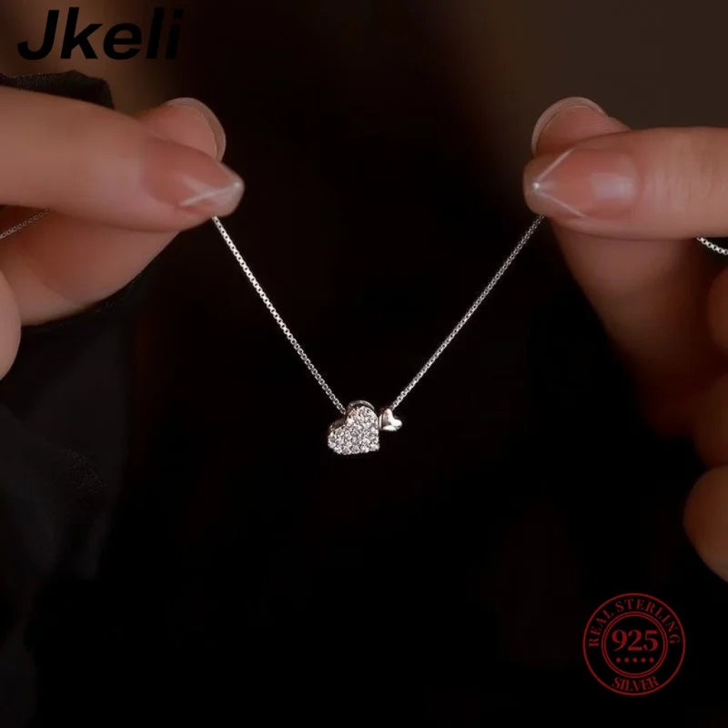 Jkeli 100% 925 Sterling Silver Charm Romantic Love Heart Pendant Box Link Chain Necklace for Women Fashion Wedding Jewelry