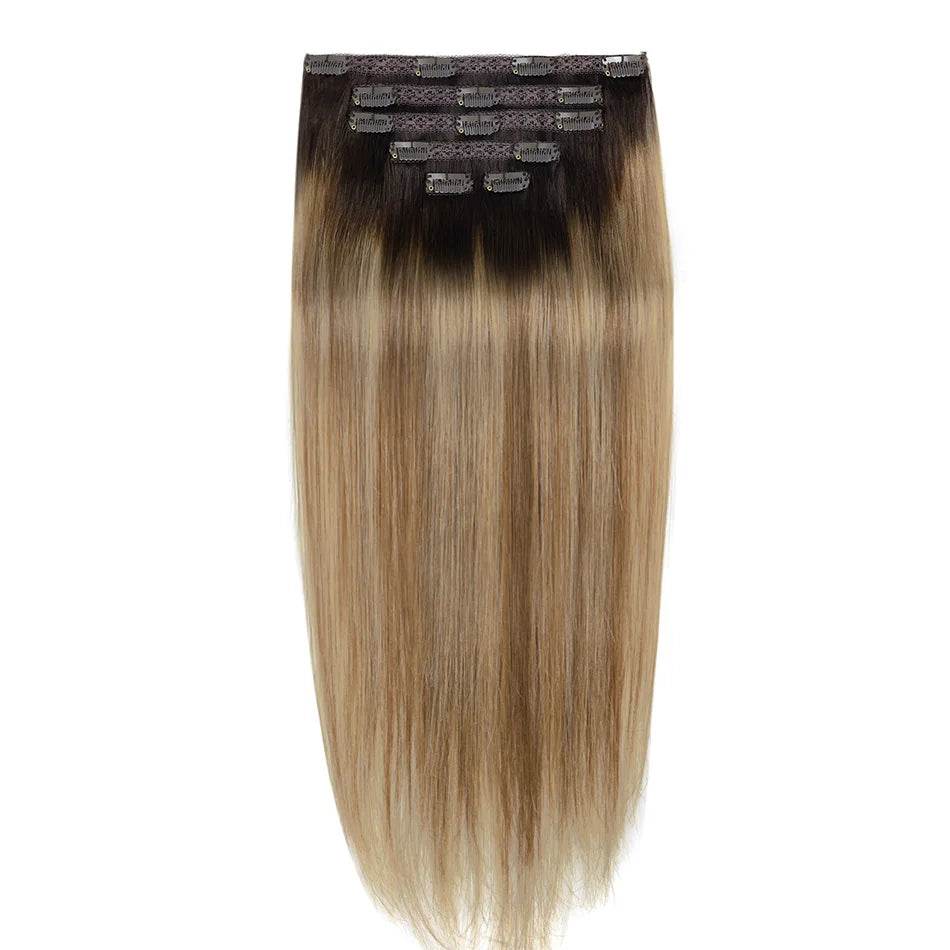 BHF Clip in Hair Extensions Human Hair Straight Remy Hair Natural Black Light Brown Honey Ombre Hair Extensions With Clips 70g - AIAZ