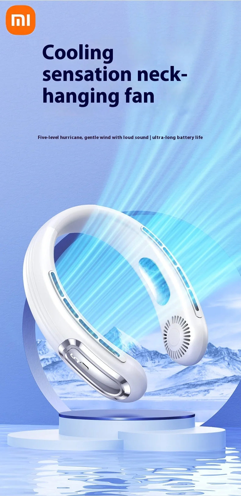 Xiaomi Bladeless Neck Hanging Fan USB Rechargeable Cooler Fan 5 Speed Bladeless Design Outdoor Sports Use