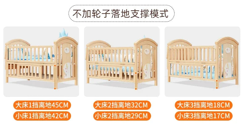 Baby Crib Multifunctional BB Baby Crib Solid Wood Unpainted Cradle Bed Movable Newborn Children Splicing Large Bed