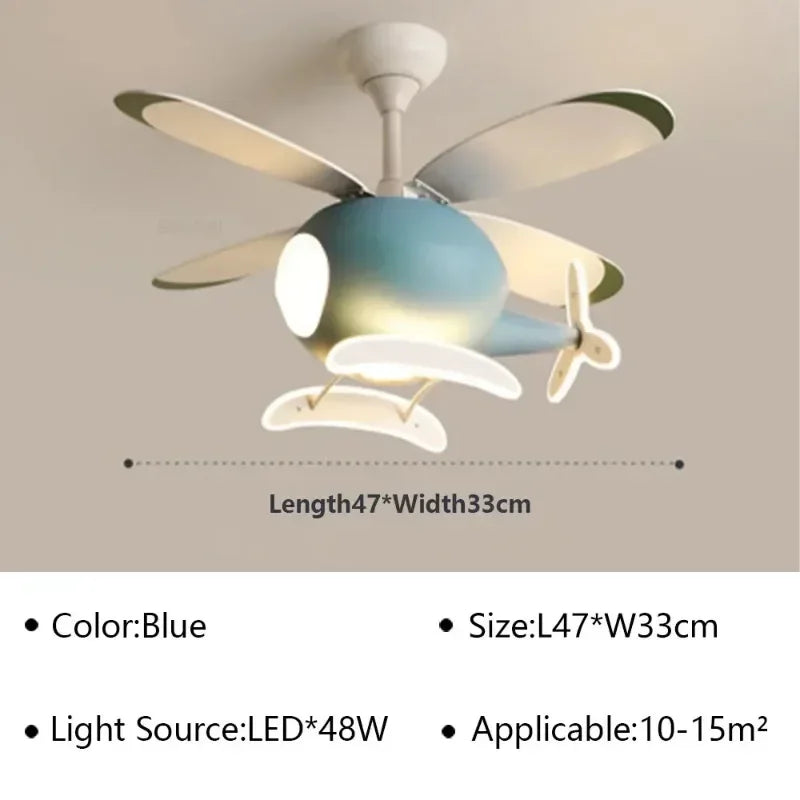 Cartoon Ceiling Lamps for Room Helicopter Fan Chandelier for Children's Bedroom Indoor Led Lights Fixture Luster Home-appliance