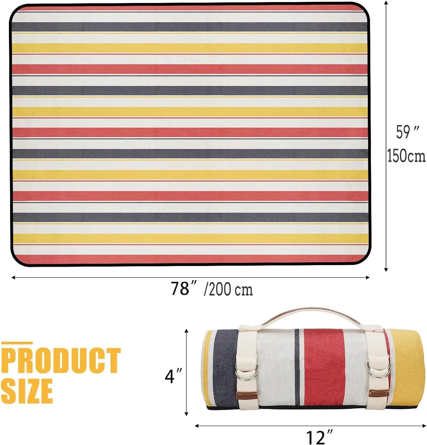 Waterproof Picnic Blanket with Carry Strap for Beach Mat or Family Outdoor Camping Party Large Picnic Outdoor Blanket