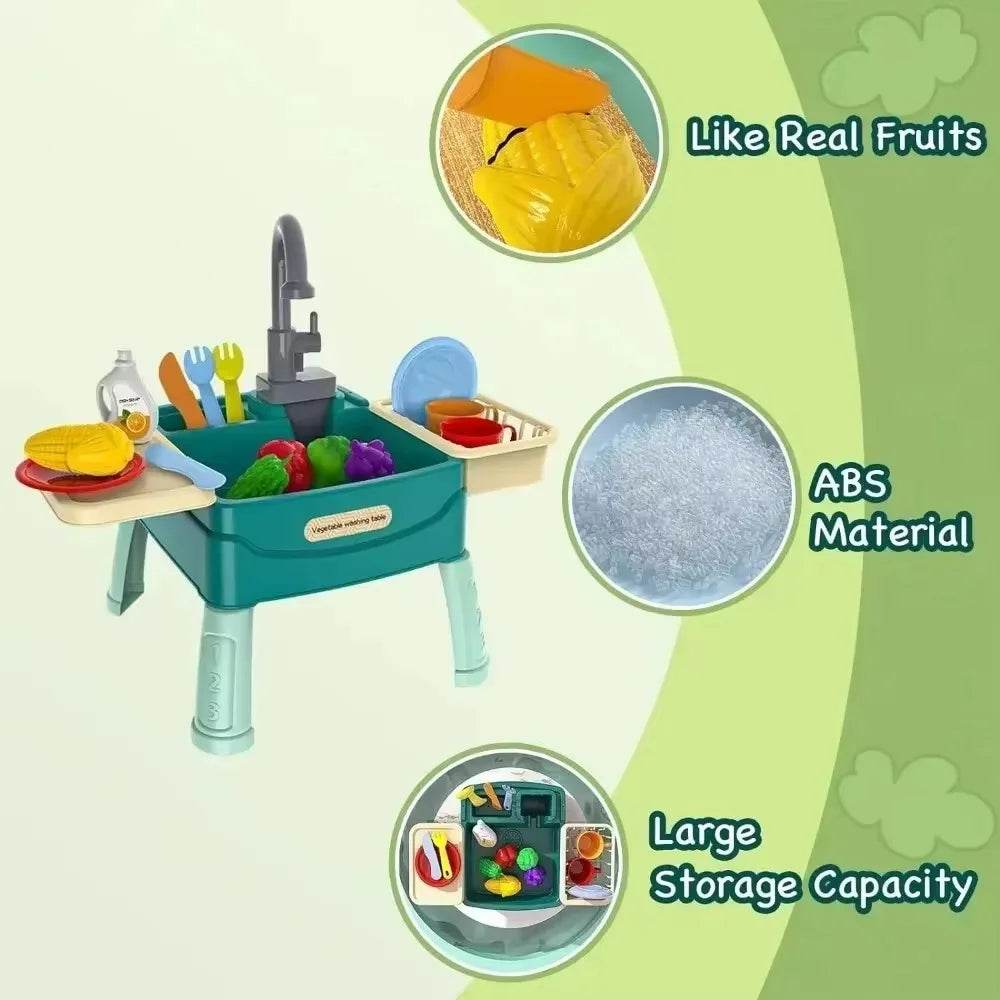 Children's Play At Home Toys Early Education Kitchen Simulation Electric Dishwashing Table Water Outlet Vegetable Washing Toys - AIAZ
