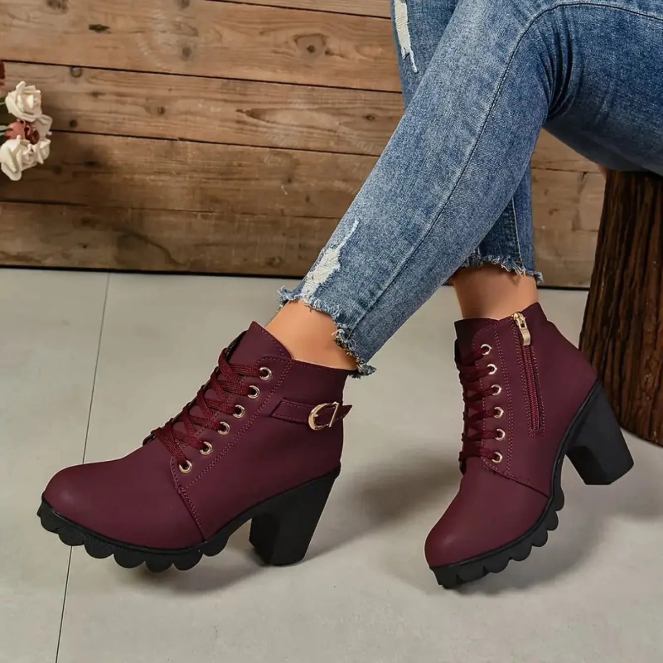 Women Boots Autumn Winter High Quality Boots Lace-up High Heels Shoes for Women Outdoor Fashion Anti-slip Boots Botas De Mujer