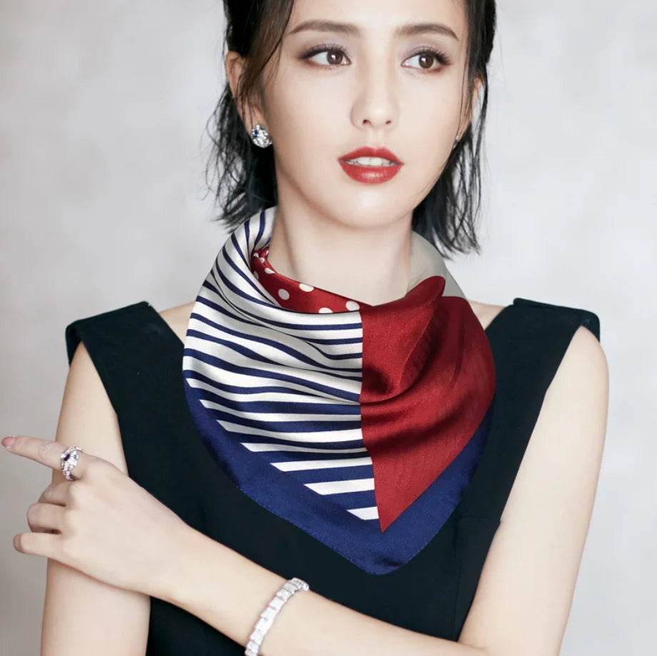 Women Fashion Versatile New Silk Scarves 70x70cm Square Scarf Korean Version Neck Protection Spring and Autumn Vintage Scarf - AIAZ