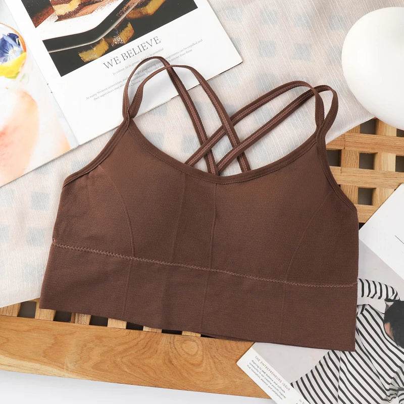 Sexy Women Tops Back Cross Strap Tank Top Push Up Running Sports Bra Breathable Soft Fitness Beauty Solid Color Yoga Bra - AIAZ