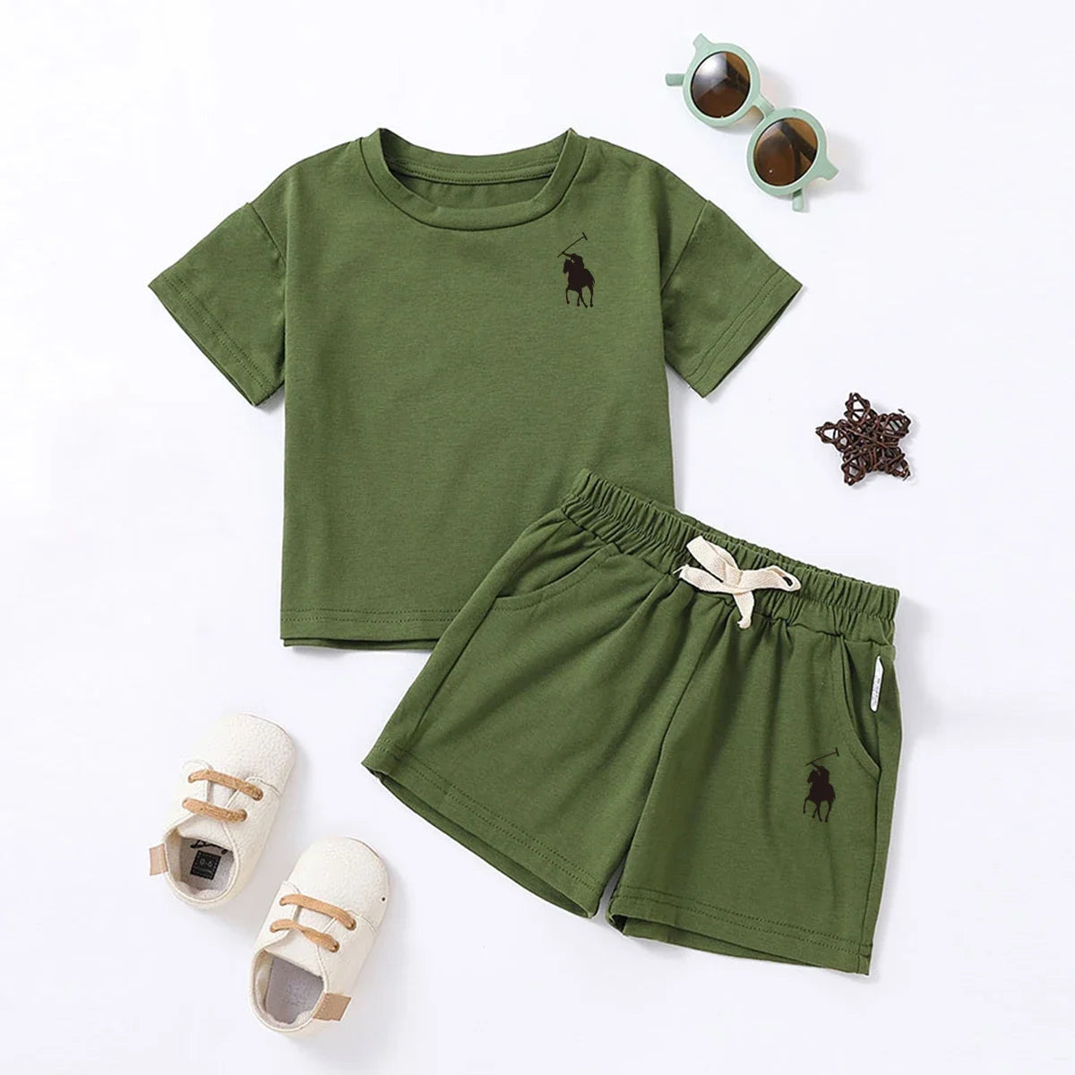 Summer Cotton Toddler 2pcs Boys Girls Printed Round Neck Top + Shorts Set Comfortable Skin-friendly Casual Clothing 2024 New