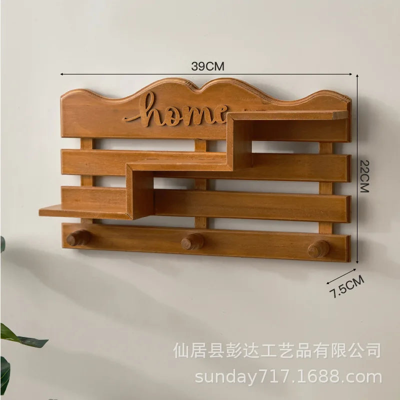 Entrance Wall Hangers Key Holder Solid Wood Storage Rack Door Wall  Wall Hooks Key Hanger Plants Pot Storage Shelf Home Decor