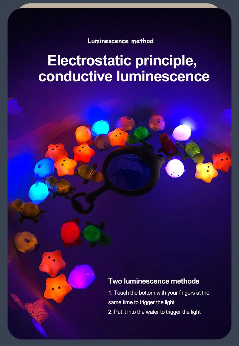 Cute Animals Bath Toy Swimming Water LED Light Up Toys Soft Rubber Float Induction Luminous Frogs for Kids Play Funny Gifts