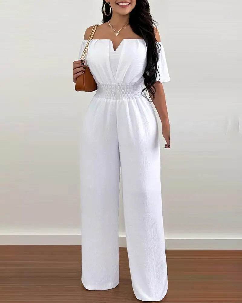 Lady Print High Waist Jumpsuit Sexy Off Shoulder Short Sleeve Wide Leg Pants Jumpsuits Women Fashion Casual Summer Women Clothes - AIAZ