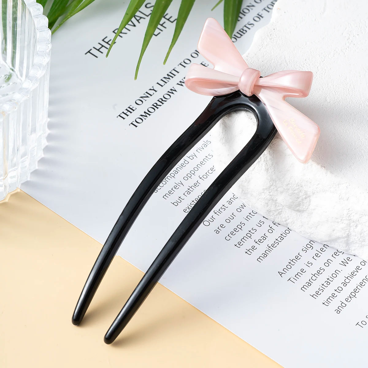 New Acetate Bow U-Shaped Hair Sticks for Women Girls Acrylic Hair Fork Bun Sweet Trendy Hairpin HairStyling Hair Accessories