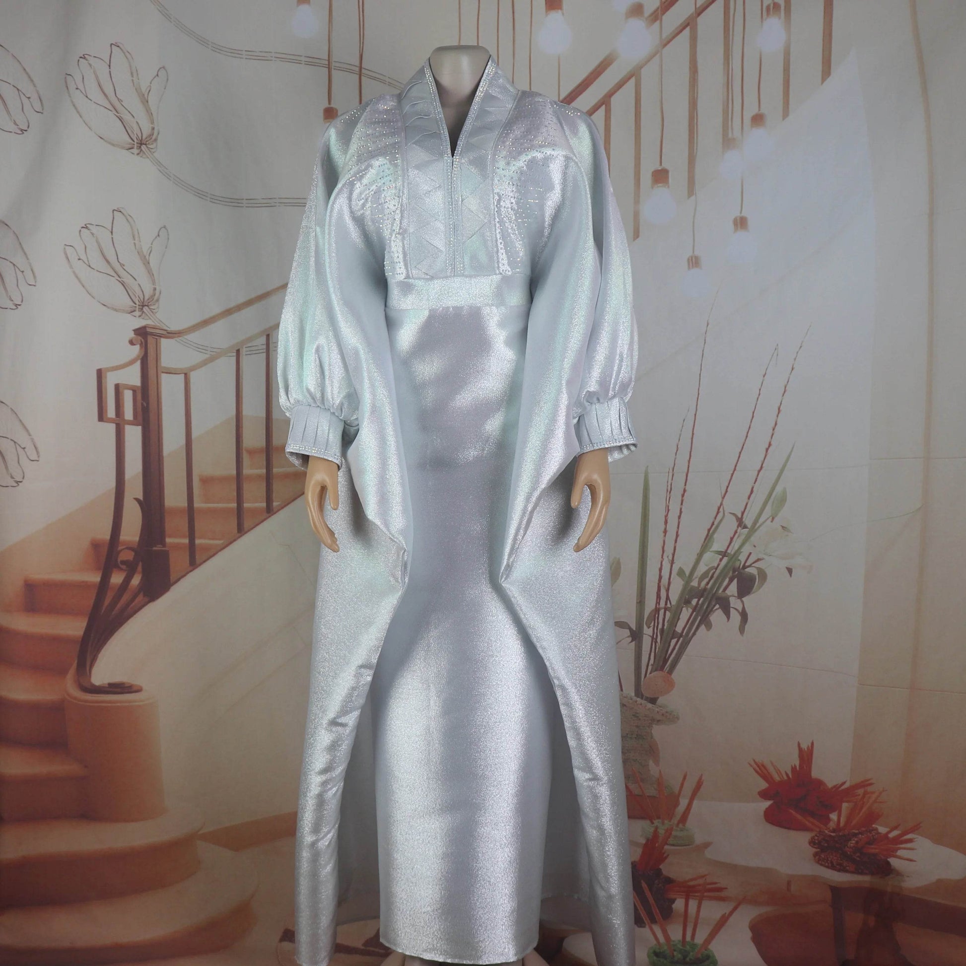 fashion turkey dresses for woman luxury elegant 2025 V-neck rhinestones dresses for church boubou african dresses - AIAZ