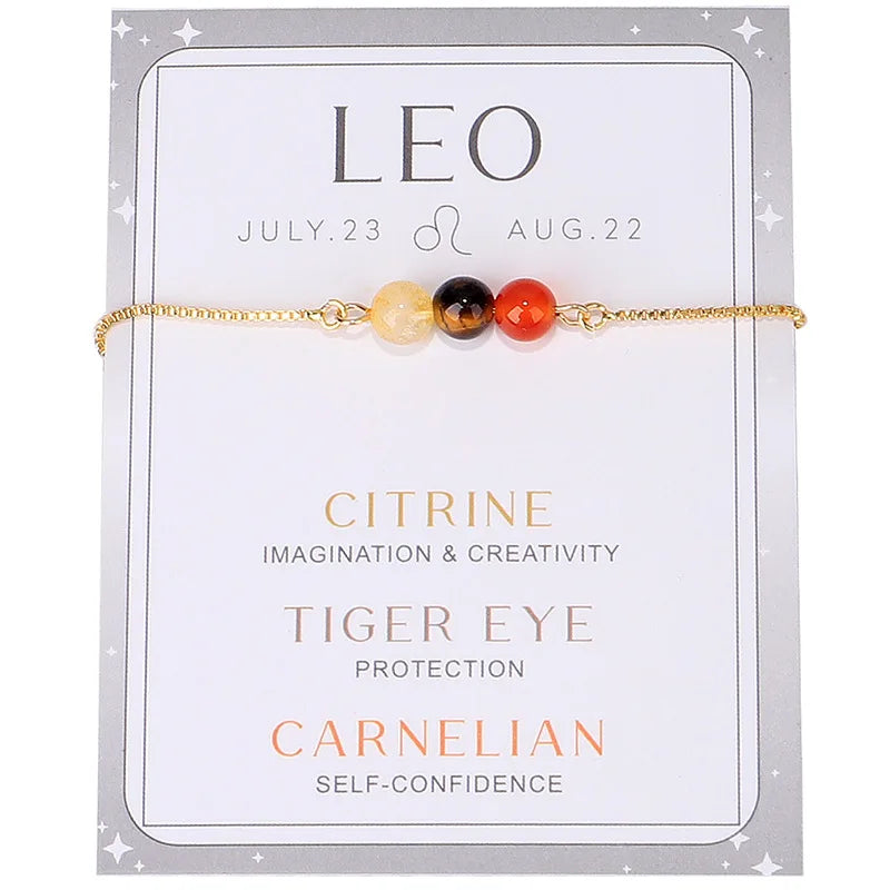 DAVINI 1pc Creative Twelve Constellation Bracelet Natural Stone Amethyst Moonstone Combination Zodiac Beaded Bracelet Jewelry