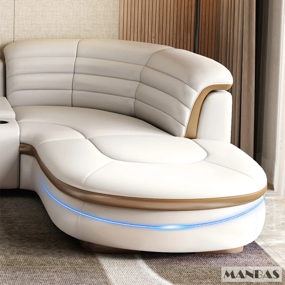 Luxury L-Shaped Genuine Leather Sectional Sofa Sets with USB, Bluetooth Speaker - Linlamlim Living Room Italian Leather Couches
