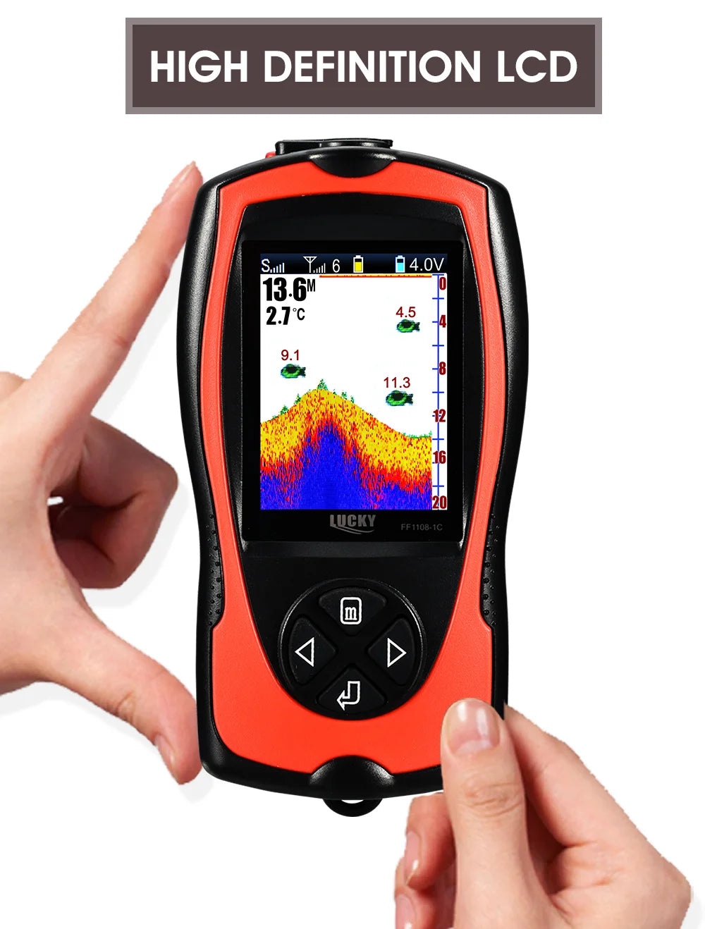 Lucky Sonar Fish Finder FF1108-1CWLA Rechargeable Wireless Sensor 45M Water Depth Echo Sounder Fishing Portable Fish Finder