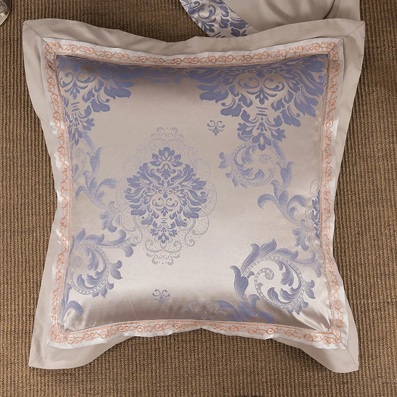 Sliver Gold Luxury Silk Satin Jacquard duvet cover bedding set queen king size Embroidery bed set bed sheet/Fitted sheet set